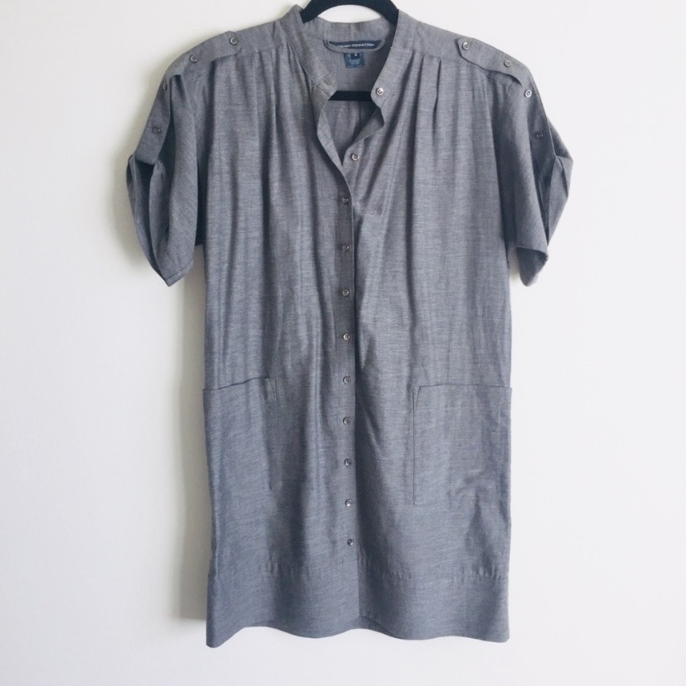 FRENCH CONNECTION COTTON WOOL BUTTON DOWN TUNIC SHIRT with BELT Gray 0